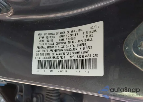 2015 Honda Accord Lx z USA, uszkodzony, nr VIN 1HGCR2F38FA237923